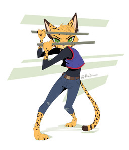 3_toes action_pose anthro arms_bent arnis barefoot belt bottomwear clothing constricted_pupils denim denim_bottomwear denim_clothing digitigrade ear_piercing ear_ring facial_markings feet female female_anthro fur green_eyes head_markings head_tuft holding_object holding_weapon jeans jersey long_sleeves long_tail looking_at_viewer markings pants piercing pointy_ears pose pupils ring_piercing shirt simple_background slit_pupils small_pupils solo spots spotted_body spotted_fur striped_markings stripes tail text toes topwear torn_bottomwear torn_clothing torn_jeans torn_pants tuft weapon yellow_body yellow_fur ruffu pepper_in_the_sandbox pepper_(ruffu) felid feline mammal serval artist_name colored detailed digital_drawing_(artwork) digital_media_(artwork) shaded signature