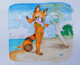 anthro barefoot beach bedroom_eyes big_tail bikini biped blue_eyes blue_sky blush blush_lines bodily_fluids border bracelet brown_body brown_ears brown_markings brown_stripes building closed_smile clothed clothed_anthro clothed_female clothing cloud countershade_face countershading day feet female female_anthro fingers flat_chested gesture green_bikini green_clothing green_swimwear grey_nose hand_behind_back hand_gesture heart_symbol jewelry loli long_tail looking_at_viewer markings mouth_closed narrowed_eyes navel orange_body orange_markings orange_stripes palm_tree pink_blush plant plantigrade pointing pose pupils ring_(marking) ringed_tail sea seaside seductive shadow sky smile smiling_at_viewer solo speech_bubble standing striped_markings striped_tail stripes sweat sweaty_body swimwear tail tail_markings tan_inner_ear text three-quarter_view toeless_(marking) toes tree triangle_bikini two-piece_swimsuit water white_body white_border white_countershading white_sclera young young_anthro young_female abesdrawings sega sonic_the_hedgehog_(series) marine_the_raccoon mammal procyonid raccoon absurd_res english_text full-length_portrait hi_res pinup portrait traditional_media_(artwork)