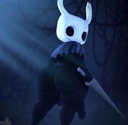 backsack balls big_butt black_body black_skin bleak_ambiance bottom_heavy butt cloak clothing femboy flaccid fog forest forest_background genitals holding_object holding_weapon looking_back male melee_weapon nature nature_background penis plant short_male shortstack solo standing sword thick_thighs tree weapon armada_(artist) garry's_mod hollow_knight_(franchise) team_cherry the_knight_(hollow_knight) arthropod humanoid insect vessel_(species) 3d_(artwork) digital_media_(artwork)