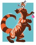 antlers big_fangs fangs fur horn male potion potion_bottle potion_label shocked solo striped_body striped_fur stripes taur_transformation teeth transformation transformation_by_substance transformation_potion knottytracker ailus_tochar ailurid gulonine hybrid mammal marten mustelid musteline pine_marten red_panda taur hi_res