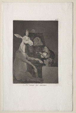 ambiguous_gender aquatint brush canvas duo etching_(artwork) fur hooves horseshoe looking_at_another nude open_mouth open_smile paintbrush painting_(object) palette semi-anthro simple_background sitting smile text francisco_goya license_info los_caprichos public_domain asinus donkey equid equine haplorhine mammal monkey primate 1799 18th_century absurd_res ancient_art formal_art hi_res huge_filesize monochrome sepia spanish_text traditional_media_(artwork) translated