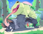 abdominal_bulge anal anal_penetration animal_genitalia balls bodily_fluids cum cum_dripping_from_penis cum_while_penetrated doggystyle duo feral forest from_behind_position genital_fluids genitals interspecies lake large_penetration licking male male/male male_penetrated male_penetrating male_penetrating_male on_ground outside penetration plant saliva sex tongue tree conditional_dnp insomniacovrlrd passiontail_isle amphibian bat batyrant_(insomniacovrlrd) bullfrilly_(insomniacovrlrd) frog mammal 2025
