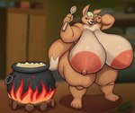 anthro areola bandanna big_areola big_breasts big_butt blinky_bill_(series) bodily_fluids breasts butt canid canine canis cooking cooking_pot curvy_figure digital_media_(artwork) dingo female fire food fur holding_object huge_areola huge_breasts huge_butt huge_thighs hyper hyper_breasts hyper_thighs kerchief kitchen_utensils ladle ma_dingo mammal mature_anthro mature_female nipples nude overweight overweight_female prozak514 simple_background solo sweat sweatdrop sweaty_body sweaty_breasts sweaty_butt sweaty_legs sweaty_thighs tail thick_thighs tools wide_hips