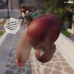3_toes anthro balls big_balls big_butt big_penis bodily_fluids bottom_heavy bottomless bottomless_male butt candy chocolate clothed clothing dessert dripping eyebrows feet femboy flying food genital_fluids genitals half-erect huge_balls huge_butt huge_hips huge_penis huge_thighs hyper hyper_balls hyper_butt hyper_genitalia hyper_hips hyper_penis hyper_thighs looking_at_butt looking_at_self looking_back male musk musky_balls musky_penis one_ear_up pear-shaped_figure penis precum precum_drip raised_eyebrow shirt solo speech_bubble t-shirt thick_thighs toes topwear wide_hips onyxsplash sega sonic_the_hedgehog_(series) sonic_unleashed chip_(sonic) canid canine canis chihuahua domestic_dog gaia mammal toy_dog 1:1 3d_(artwork) digital_media_(artwork) hi_res