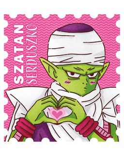 5_fingers blush blush_lines cape clothing fingers gesture green_body green_skin headgear headwear heart_gesture heart_symbol holidays light_blush looking_at_viewer male mouth_closed pointy_ears purple_clothing purple_headwear religious_clothing religious_headwear robe simple_background solo stamp text turban white_background white_cape white_clothing white_robe white_text agnieszka_delew dragon_ball dragon_ball_z valentine's_day piccolo alien alien_humanoid humanoid namekian 2025 4:5 digital_drawing_(artwork) digital_media_(artwork) hi_res polish_description polish_text portrait translated_description