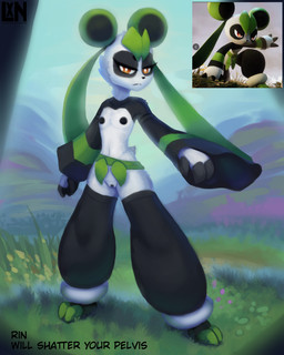 anthro black_body black_fur clothing female flat_chested fur genitals leaf looking_at_viewer nipples outside plant solo tail vulva white_body white_fur lennoxicon palworld pocketpair bear giant_panda leafan_(pal) mammal pal_(species) 4:5 hi_res