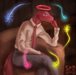 anthro formal_clothing furniture halo illusion male necktie red_body sofa dirtypaperjoe dreamkeepers fan_character reptile scalie snake 2024 digital_media_(artwork) digital_painting_(artwork) hi_res