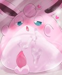 balls blush bodily_fluids cum cum_on_self ejaculation erection genital_fluids genitals heart_symbol male orgasm penis solo badwingm nintendo pokemon generation_1_pokemon pokemon_(species) wigglytuff hi_res