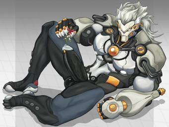 balls erection genitals grey_hair hair machine male mistletoe muscular muscular_male not_furry phobetose plant simple_background solo banyue_(zenless_zone_zero) robot absurd_res hi_res