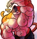 abs anthro areola armpit_hair armpit_tuft barazoku bedroom_eyes belt biceps big_muscles big_pecs body_hair bottomwear clothed clothing deltoids dot_eyes emanata fur huge_muscles huge_pecs looking_at_viewer male manly muscular muscular_anthro muscular_male narrowed_eyes navel nipples pants pecs seductive simple_background simple_eyes solo tail topless topless_anthro topless_male tuft its_coldpizza epic_games fortnite fortnite:_battle_royale meowscles calico_cat domestic_cat felid feline felis mammal absurd_res hi_res