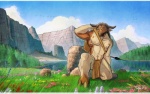 amazing_background ambient_silhouette anthro arm_support bag barefoot beard biceps biped black_hair blue_eyes blue_sky bottomwear brown_body brown_fur clothed clothing cloud crouching day detailed_background facial_hair feet flower forest front_view fur grass group hair hooves horn kneeling lake loincloth male meadow mountain mulgore muscular muscular_anthro muscular_male nature navel nipples outside pecs plant pose pubes resting river rock silhouette sky solo_focus tail tan_body tan_fur topless tree water corvuspointer blizzard_entertainment warcraft dest ambient_bird ambient_flier avian bird bovid bovine mammal tauren detailed