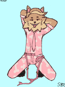 anthro brown_body brown_fur clothing fur hands_behind_head kneeling male pink_clothing raised_arms simple_background spread_legs spreading suspenders tan_body tan_fur text tongue tongue_out underwear styxyesrenegade epic_games fortnite fetch_(fortnite) canid canine canis domestic_dog mammal pomeranian spitz 2026 3:4 colored digital_drawing_(artwork) digital_media_(artwork) english_text hi_res portrait signature sketch