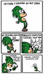 anthro biped clothing dialogue electronics footwear fur glass green_body green_fur humor looking_at_viewer male money navel shoes smile solo stealing television text josiahfiles original_character_do_not_steal sega sonic_the_hedgehog_(series) fan_character eulipotyphlan hedgehog mammal comic digital_media_(artwork) english_text hi_res