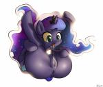 2014 absurd_res anus autocunnilingus blue_eyes blue_fur blue_hair derpah drooling equine female feral friendship_is_magic fur hair hi_res horn horse legs_up mammal masturbation my_little_pony open_mouth oral plain_background princess_luna_(mlp) pussy pussy_juice saliva solo white_background winged_unicorn wings
Rating: Explicit
Score: 31
User: lemongrab
Date: February 15, 2014