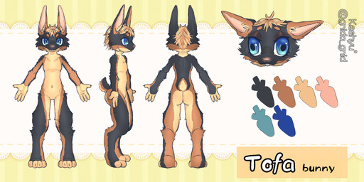 4_toes anthro black_body black_fur blonde_hair blue_eyes blue_pupils brown_body brown_fur buckteeth claws digitigrade feet front_view fur hair long_ears male navel pink_ears pink_nose pupils rear_view scut_tail short_tail side_view simple_background solo tail tan_body tan_fur teeth toes gnida_gnid lagomorph leporid mammal rabbit 2:1 absurd_res digital_media_(artwork) hi_res model_sheet