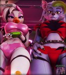 anthro big_breasts breasts clothed clothed_anthro clothed_female clothing duo female female/female hand_on_hip looking_at_viewer looking_down looking_down_at_viewer machine text thick_thighs blackterio mayosplash_(modeler) five_nights_at_freddy's five_nights_at_freddy's:_security_breach patreon scottgames steel_wool_studios glamrock_chica roxanne_wolf animatronic avian bird canid canine canis chicken galliform gallus_(genus) mammal phasianid robot wolf 2025 3d_(artwork) digital_media_(artwork) english_text hi_res