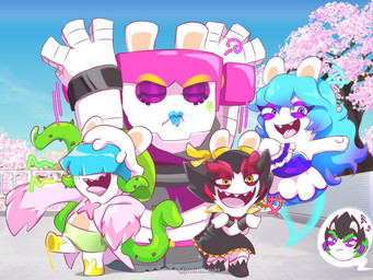 4_fingers annoyed anthro arms_bent black_boots black_clothing black_dress black_footwear black_hair black_wrestling_singlet black_wristband blue_eyes blue_hair blue_lips blue_sky boots bottomwear cherry_blossom cherry_blossom_tree cherry_tree clear_sky closed_frown clothed clothed_anthro clothed_female clothing dancing day disembodied_head dress ear_ribbon eyebrows fangs female female_anthro fingers flat_chested flower footwear freckled_face freckles frown fruit_tree fully_clothed fully_clothed_anthro fully_clothed_female fur green_bottomwear green_clothing green_hat green_headwear green_skirt grey_clothing grey_footwear grey_shoes group hair hair_over_eyes hat headgear headwear holding_fan larger_anthro larger_female legless leotard light lips long_ears long_hair mitten_hands mouth_closed multicolored_body multicolored_hair noseless offscreen_character offscreen_female on_one_leg open_mouth open_smile orange_eyes outside paper_fan pigtails pink_clothing pink_leotard pink_tongue plant prunus_(flower) purple_clothing purple_dress purple_eyelids purple_eyes purple_shirt purple_topwear railing raised_arms red_eyebrows red_eyelids red_hair rock shirt shoes short_hair size_difference skirt sky sleeves_past_fingers smaller_anthro smaller_female smile spiky_hair standing tan_body tan_inner_ear tan_skin teeth text thick_eyebrows thorns tongue tongue_out topwear translucent translucent_body tree two_tone_body two_tone_hair vines wall_(structure) white_body white_fur wrestling_singlet yellow_clothing yellow_footwear yellow_hair_tie yellow_ribbon yellow_shoes jooniethenight disney mario_plus_rabbids_sparks_of_hope nintendo pixar raving_rabbids rayman_(series) turning_red ubisoft bedrock_(mario_plus_rabbids) daphne_(mario_plus_rabbids) edge_(mario_plus_rabbids) kanya_(mario_plus_rabbids) midnite_(mario_plus_rabbids) elemental_creature flora_fauna ghost hybrid lagomorph mammal mineral_fauna rabbid rock_creature spirit 2023 4:3 artist_name colored crossover digital_drawing_(artwork) digital_media_(artwork) english_description lighting shaded