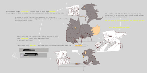 anthro chopsticks clothing coat dialogue duo elipsis eyewear food glasses humor lab_coat male male/male meat redacted_text sashimi screencap screenshot_redraw text topwear untalentedscribbles casualties:_unknown scribbles_(untalentedscribbles) expie_(gunsawian) gunsawian nardoragon absurd_res comic hi_res