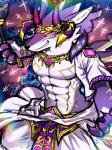 abs clothing crown headgear horn jewelry male pecs smug solo toga sirius_hoshi_s lifewonders tokyo_afterschool_summoners bael_(tas) canid canine canis demon jackal mammal 3:4 hi_res