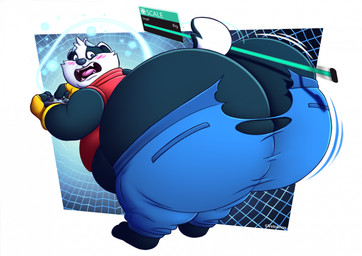 anthro big_butt black_body black_nose blush bottomwear butt clothing controller game_controller huge_butt humanoid_hands male overweight overweight_male pants solo surprised white_body vetoknox bradley_the_badger_(game) bradley_(bradley_the_badger) badger mammal mustelid musteline 2026 hi_res