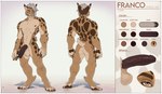 anthro balls black_penis claws digitigrade erection finger_claws foreskin fur genitals glans hair humanoid_genitalia humanoid_penis male muscular muscular_anthro muscular_male nipples penis solo standing text sinsquared franco_(offwhitelynx) felid feline lynx mammal english_text hi_res model_sheet