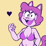 anthro bikini breasts clothed clothing eyelashes female hair heart_symbol navel open_mouth raised_arm short_hair simple_background skimpy solo swimwear tail teeth two-piece_swimsuit creator_ant amy_(creator_ant) domestic_cat felid feline felis mammal 1:1 hi_res