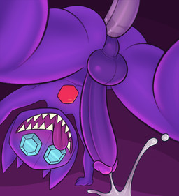 anal anal_penetration balls blush bodily_fluids cum cum_while_penetrated disembodied_penis erection gem genital_fluids genitals glans low-angle_view male male/male open_mouth open_smile penetration penile penile_penetration penis penis_in_ass purple_body purple_penis sharp_teeth simple_background smile solo teeth tongue tongue_out gemsum nintendo pokemon generation_3_pokemon ghost humanoid pokemon_(species) sableye spirit 2023 hi_res