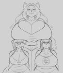 absurd_res anthro big_breasts black_and_grey boob_hat breast_size_difference breasts canid canine canis domestic_dog eyewear female fox glasses group hi_res huge_breasts hyper hyper_breasts jwinkz mammal monochrome size_difference superia trio tuua_(tatara_arts) unimpressed zoey_(jwinkz)