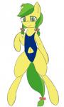 anthro anthrofied clothed clothing female fur green_body green_eyes green_fur green_hair hair looking_at_viewer navel ponytail simple_background solo swimwear white_background yellow_body yellow_fur yellow_skin thermalcake friendship_is_magic hasbro my_little_pony apple_fritter_(mlp) earth_pony equid equine horse mammal pony 2014 3:5 hi_res