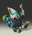 anthro biped chibi clothing latex latex_clothing male multicolored_clothing muzzle_(object) muzzled restraints sitting sitting_on_ground solo straitjacket submissive submissive_anthro submissive_male silverfox5213 ailurid mammal red_panda 2024