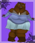 accessory anthro bottomwear clothing female flower hair_accessory hairclip jumper looking_at_viewer overweight overweight_anthro overweight_female plant skirt smile smiling_at_viewer solo lovemummification luna_brown bear mammal absurd_res hi_res