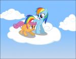 2013 blue_fur cloud cub cute cutie_mark duo equine female feral friendship_is_magic fur hair mammal multi-colored_hair my_little_pony open_mouth orange_fur pegasus purple_eyes purple_hair rainbow_dash_(mlp) rainbow_hair scootaloo_(mlp) sky tails wings young zacatron94
Rating: Safe
Score: 4
User: Robinebra
Date: December 22, 2013