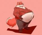 anthro belly big_belly clothed clothing fur hand_on_belly holding_belly hoodie male navel obese obese_anthro obese_male open_mouth open_smile orange_body orange_fur overweight overweight_anthro overweight_male smile solo standing tongue tongue_out topwear white_body white_fur fattydragonite canid canine fox mammal hi_res