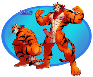 4_toes abs anthro areola balls biceps black_stripes blue_nose butt calf_muscles claws crouching erection feet finger_claws flaccid flexing front_view fur genitals geometric_background glans grin humanoid_genitalia humanoid_penis kerchief kerchief_only logo looking_back male mascot mostly_nude multiple_poses muscular muscular_anthro muscular_male neckerchief neckerchief_only neckwear nipples orange_body orange_fur pecs penis pose pubes rear_view red_kerchief red_neckerchief simple_background smile solo striped_body striped_fur stripes tail toe_claws toes triceps vein veiny_penis whiskers yellow_sclera phausto frosted_flakes kellogg's tony_the_tiger felid mammal pantherine tiger artist_logo hi_res