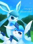 blue_body blue_eyes blue_hair blue_inner_ear blush duo feet feral grass hair hair_bite looking_at_another lying plant sitting text toes white_body lipotes nintendo pokemon eeveelution generation_4_pokemon glaceon mammal pokemon_(species) shiny_pokemon 2019 absurd_res english_text hi_res signature