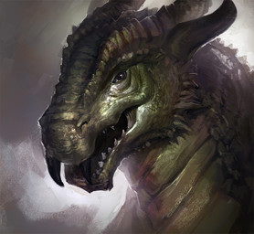 ambiguous_form ambiguous_gender black_teeth fangs glistening glistening_eyes green_body green_eyes green_horn green_scales horn open_mouth realistic scales simple_background solo teeth darkgem mythology dragon mythological_creature mythological_scalie scalie bust_portrait detailed portrait