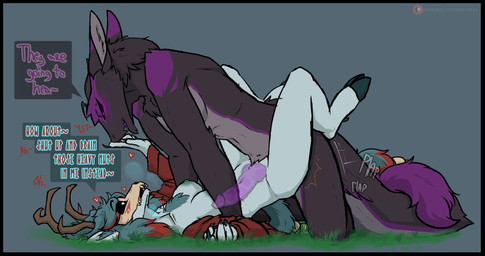 animal_genitalia animal_penis anthro anthro_on_anthro anthro_penetrated anthro_penetrating anthro_penetrating_anthro antlers areola black_body black_border black_fur blush bone border breasts canine_genitalia canine_penis cloven_hooves cum_request deep_penetration dialogue duo explicitly_stated_consent female female_penetrated fur genitals heart_symbol hooves horn insemination_request interspecies knot knotting leg_wrap looking_pleasured lying male male/female male_penetrating male_penetrating_female moan nipples on_back on_ground oral oral_penetration penetration penile penile_penetration penis penis_in_vagina plap purple_body purple_fur requesting sex skull skull_head tail text vaginal vaginal_knotting vaginal_penetration vulva spiritelin american_mythology indigenous_north_american_mythology mythology north_american_mythology obsidian_(lotusgoatess) steph_(psychorodent) sergal wendigo absurd_res english_text hi_res