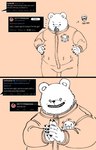 anthro belly clothing humor jumpsuit male male/male slightly_chubby text nekokat42 twitter bepo_(one_piece) trafalgar_law bear mammal polar_bear ursine english_text hi_res