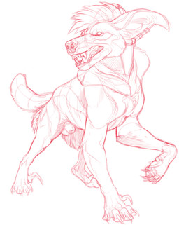 animal_genitalia balls ear_piercing ear_ring fangs feral fully_sheathed genitals hair male narrowed_eyes open_mouth piercing quadruped ring_piercing sheath simple_background solo teeth unsigned rayliicious canid mammal monochrome red_and_white
