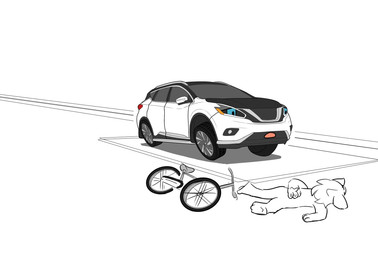 ambiguous_gender anthro bicycle blue_eyes car driving duo feral machine male sad vehicle wheel white_body white_car eibvdy family_guy_death_pose nissan nissan_murano dire_car dire_machine dire_vehicle living_car living_machine living_vehicle 2024 hi_res meme