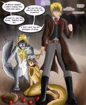 absurd_res anthro azee_(links) azee_links blonde_hair breasts brown_body brown_fur canid canine canis chara_(links) chest_tuft collar colored coyote duel farfener female fur green_eyes grey_body grey_fur hair hi_res human links luke luke_(links) luke_windhill magic male mammal predators red_eyes rune shiyan slave slaver slim small_waist tall text the-farfener the_auroran_archives the_farfener theauroranarchive tuft weapon white_hair wolf