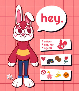 anthro bottomwear clothing denim denim_bottomwear denim_clothing dialogue female fur hair jacket jeans pants red_hair speech_bubble text topwear white_body white_fur jimbydraws lagomorph leporid mammal rabbit english_text hi_res model_sheet signature