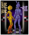 anthro aroused avian_feet beak blush border breasts butt dialogue duo feathers female hand_holding heart_symbol male male/female nipples tail tail_feathers text white_border yerolay five_nights_at_freddy's scottgames bonnie_(fnaf) chica_(fnaf) avian bird chicken galliform gallus_(genus) lagomorph leporid mammal phasianid rabbit 2022 comic digital_media_(artwork) english_text hi_res