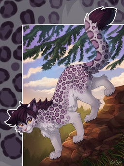 4_toes day detailed_background feet female feral fur markings outside paws purple_body purple_fur red_eyes sky solo spots spotted_body spotted_fur toes yellow_sclera ketty ketty_(character) felid leopard mammal pantherine 2023 digital_media_(artwork) hi_res
