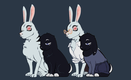 black_body black_fur clothed clothed_feral clothing duo eyewear female feral fur glasses male male/female nude pink_nose scut_tail short_tail size_difference smile tail white_body white_fur sin-sational raisin_bread cubert_milkway ivy_shell buun lagomorph mammal 2025 absurd_res hi_res model_sheet