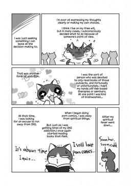 ambiguous_gender book heart_symbol nude solo standing text maririn domestic_cat felid feline felis mammal 2015 comic english_text greyscale hi_res monochrome