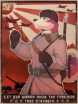 5_fingers aircraft airplane anthro belt border clothing coat communism female fingers front_view gloves green_eyes gun hammer_and_sickle handwear hat headgear headwear politics poster poster_template propaganda propaganda_poster ranged_weapon russian solo soviet_union t-34_(tank) tail tan_border tank text topwear uniform ushanka vehicle weapon conditional_dnp scappo tavia canid canine canis domestic_dog husky mammal nordic_sled_dog spitz english_text hi_res