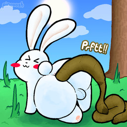 :3 anus backsack balls big_butt blush butt eyes_closed feces feces_pile feral fur genitals grass looking_at_viewer looking_back male male_pooping outside paws plant pooping pooping_on_grass quadruped rear_view scatplay solo sound_effects text tree vowelless vowelless_sound_effect white_body white_fur pincoosh terraria lagomorph leporid mammal rabbit 1:1 artist_name digital_media_(artwork) hi_res