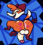 anthro anus backsack balls big_penis butt clothing fur genitals gesture glans glistening glistening_body hand_gesture hoodie humanoid_genitalia humanoid_penis male ok_sign orange_body orange_fur penis smile smiling_at_viewer solo tail topwear vein veiny_penis liquefiedram soups_(superiorfox) canid canine fox mammal hi_res