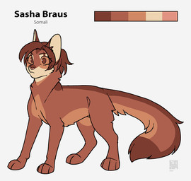 brown_body brown_eyes brown_fur brown_hair female feral feral_with_hair feralized fur hair heart_nose heart_symbol orange_body orange_fur orange_sclera pink_nose red_body red_fur simple_background solo white_background silveyytm attack_on_titan sasha_braus domestic_cat felid feline felis mammal somali_cat 2019